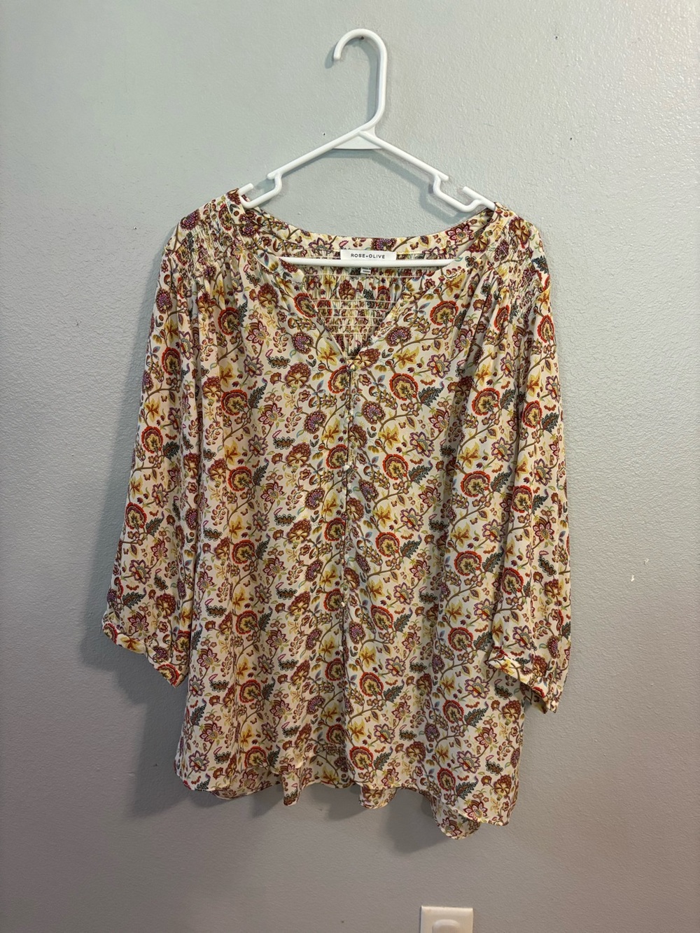 Rose & Olive Floral Peasant Blouse Boho Cottagecore 2X